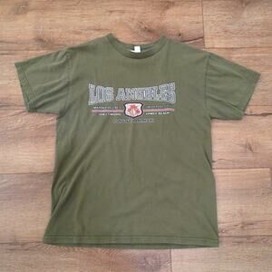 VTG Los Angeles California Adult Medium Shirt Hollywood Venice Olive Green Faded